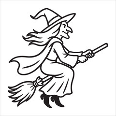 Premium Halloween Witch Outline Drawing