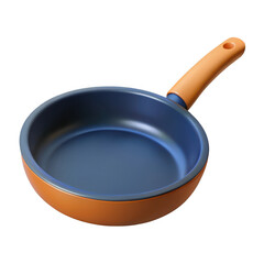 3d realistic orange and blue frying pan isolated on transparent background