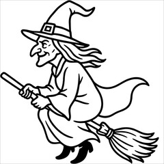 Premium Halloween Witch Outline Drawing