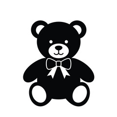 Black Silhouette Teddy Bear Vector Icon White Bow