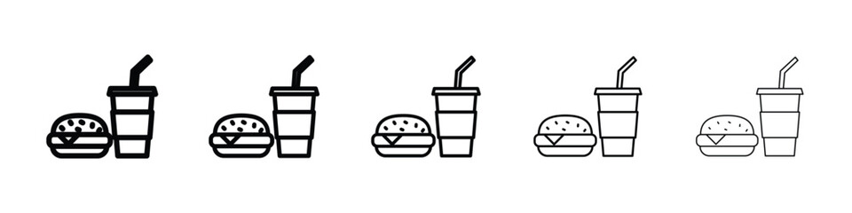 Hamburger and soft drink cup icon logo in stroke lines collection