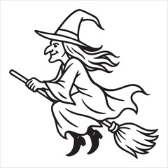 Premium Halloween Witch Outline Drawing