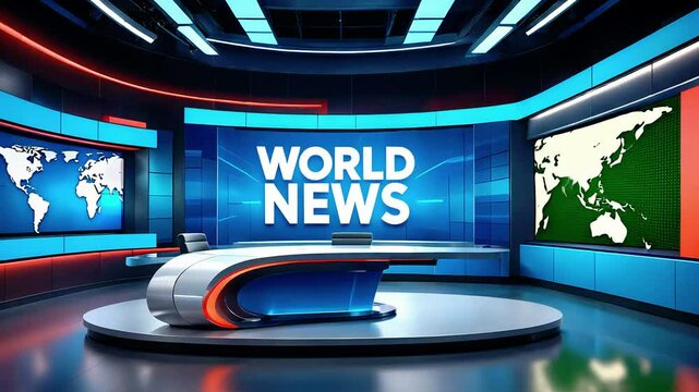 Modern world news television studio set design