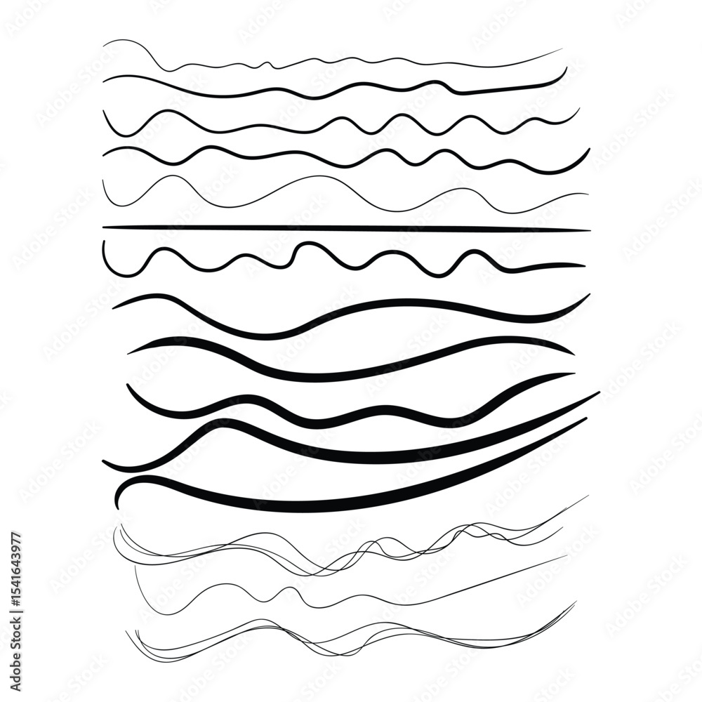 Poster Hand drawn black rough lines set. doodles lines. underline strokes. smooth vector pencil lines. seamless pattern. ink lines. vector illustration