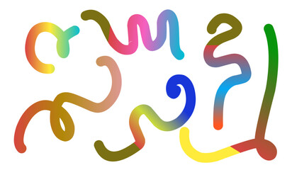 Color gradient waves. Rainbow gradient wavy lines. Colorful brush strokes, abstract swirl shapes, retro fluid lines elements. Vector isolated set.