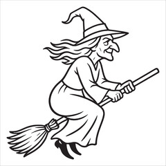 Premium Halloween Witch Outline Drawing