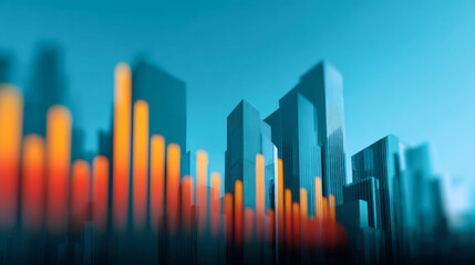 Colorful stock market graph with skyscrapers illustrating financial success in a vibrant cityscape