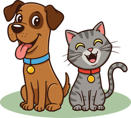 Obraz premium Smiling Puppy and Kitten Clipart – Adorable Pet Friends Artwork