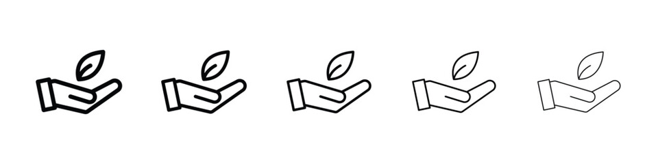 Leaf in hand icon logo in stroke lines collection