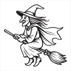 Premium Halloween Witch Outline Drawing