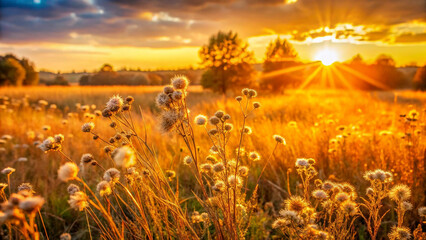 Fototapeta premium Sunset over wildflowers field