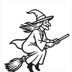Premium Halloween Witch Outline Drawing