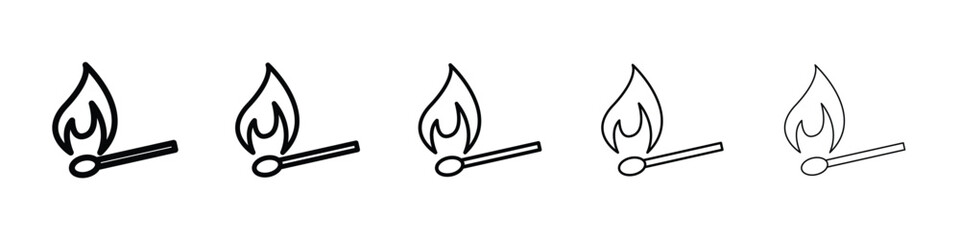 Match fire icon logo in stroke lines collection