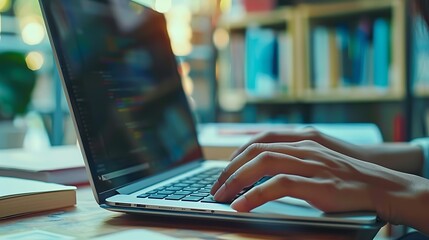 Hands typing on a laptop computer.