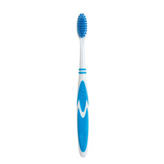 Blue toothbrush with soft bristles on a white background  