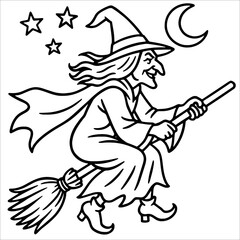 Premium Halloween Witch Outline Drawing
