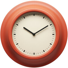 A vibrant round clock with a red frame displaying the time, set against a neutral background
