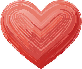 Provide a highly detailed description of the red crayon heart in the image. Focus on its texture, the strokes of the crayon, the shading (or lack thereof), and how the color red is presented