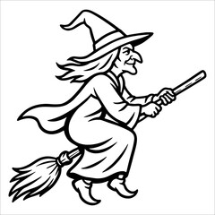Premium Halloween Witch Outline Drawing