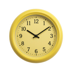A vibrant yellow wall clock displaying 1010, set against a plain background, ideal for home decor