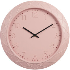 Pink wall clock with tactile design, showcasing time in a minimalist setting, ideal for decor