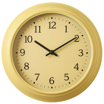 Yellow wall clock displaying time at 200 PM, set against a simple background for home decor
