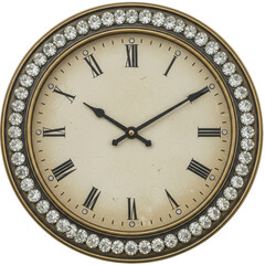 Elegant vintage clock with Roman numerals and a diamond-like border, showcasing timeless beauty
