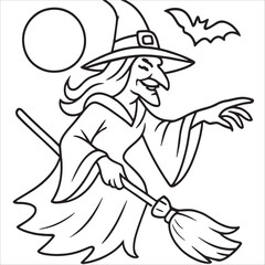 Premium Halloween Witch Outline Drawing