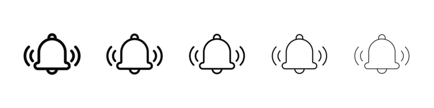 Notification bell icon logo in stroke lines collection