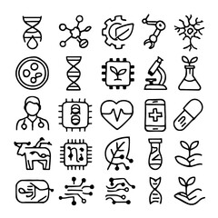 Vector medical icons set: hand-drawn illustrations of health, food, and heart symbols for web design