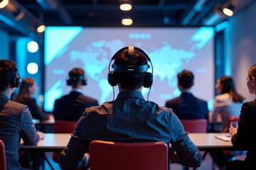 - Business Professionals Engaging in Virtual Reality at a Futuristic Conference