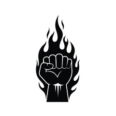 Black Silhouette Vector Fist in Flames White Background