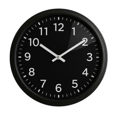 Modern black wall clock displaying 1010 with minimalistic design against a white background