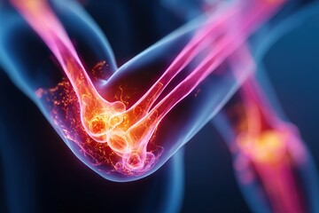 View of elbow bones showing inflammation and joint details in a medical illustration