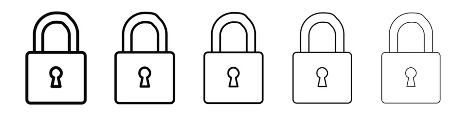 Padlock icon logo in stroke lines collection