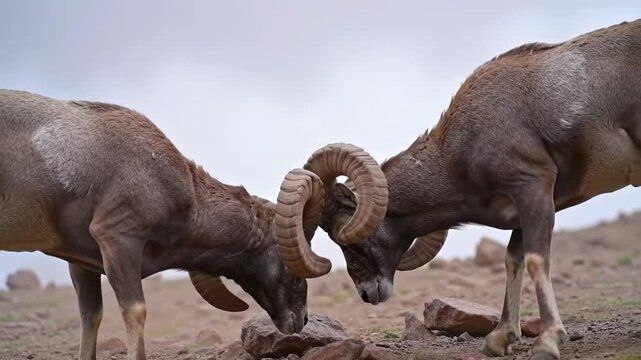 Bighorn sheep confrontation in rocky terrain wildlife interaction nature backgrounds