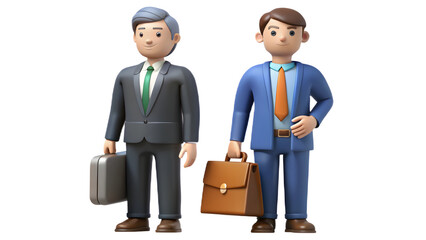 Obraz premium 3D Illustration of Two Businessmen Standing with Briefcases – Professional Office Workers in Suits, Corporate Concept, Teamwork, Career, and Business Partnership