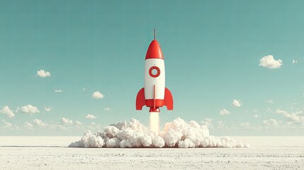 Vector rocket and light bulb fly upward Startup and idea launch concept Business growth illustration with rocket and creative technology