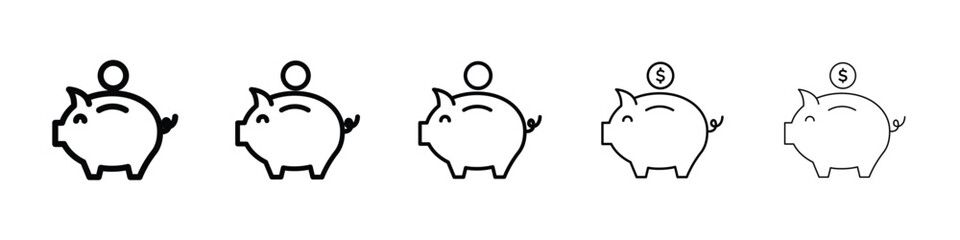 Piggy bank icon logo in stroke lines collection