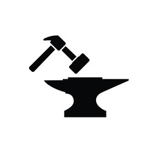 Black Silhouette Hammer Striking Anvil Icon vector