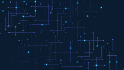 Futuristic technology background with glowing circuit lines and nodes on dark blue backdrop perfect for digital or tech themed designs