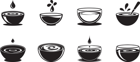 Liquid droplets falling into bowls and cups. eps-10
