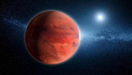 Fototapeta premium red planet in space with stars