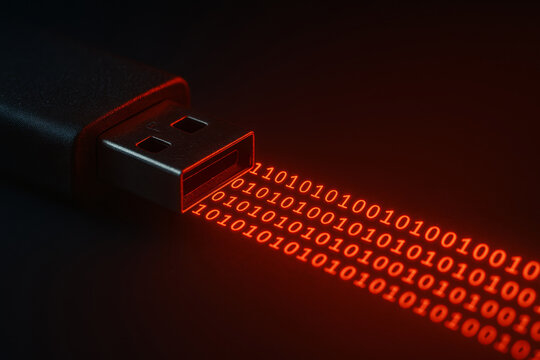 Cyber security concept with malware response shown by binary code from USB device - Powered by Adobe