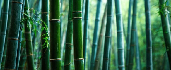 Fototapeta premium The serene beauty of a dense bamboo forest in natural light