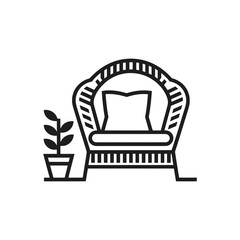 Woven Chair with Cushion and Plant Icon