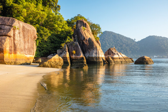 Sunrise over the tropical beach, Pangkor Laut island, Malaysia