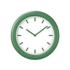 Minimalist green wall clock displaying time with a clean white face and simple design