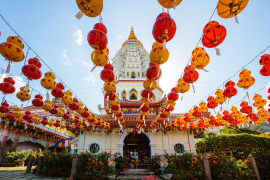 Kek Lok Si temple with red lanterns, Penang, Malaysia