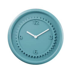 Stylish teal wall clock with gear design, showcasing time at 300 against a minimal background